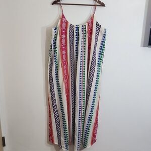 EN Creme multi-color boho embroidered pineapple dress NWT sz L